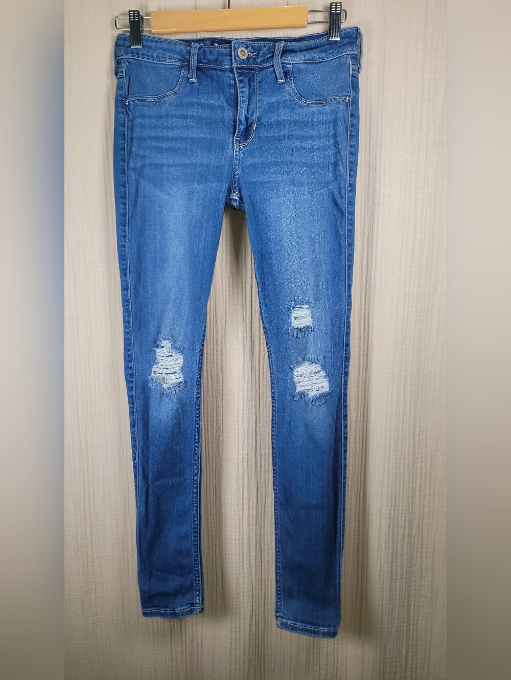 Hollister Low Rise Jean Leggings Classic Blue Distressed Skinny Jeans - 7R 28 - Picture 15 of 16